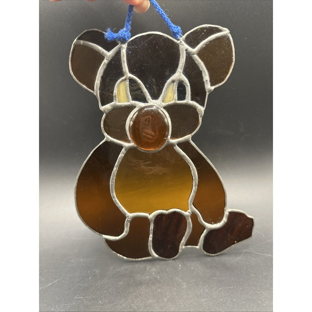 Vintage Handmade Leaded Stain Glass Sun Catcher Teddy Bear 8”